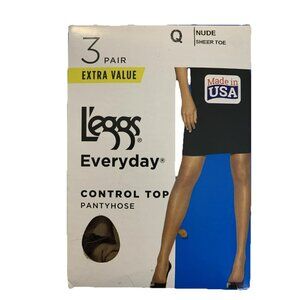 L'eggs Everyday Control Top Sheer Toe Pantyhose 3 pair size Q NUDE 43751